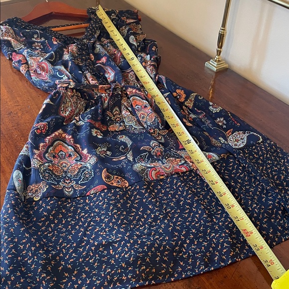 Navy Print Dress with Feminine Ruffle - Picture 6 of 6